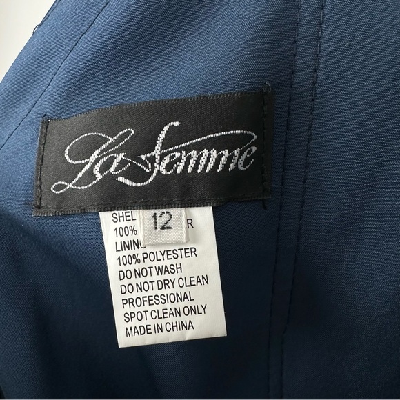 LA FEMME Navy Strappy Back Satin Ballgown Size 12 28607 - Picture 6 of 9